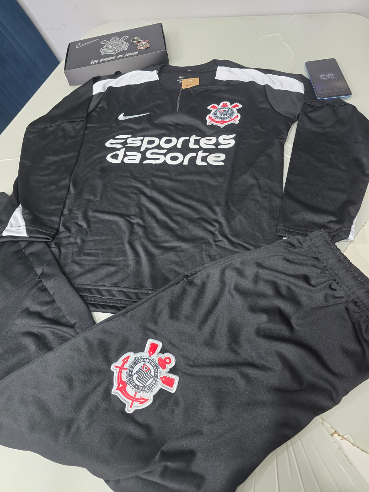 Conjunto Corinthians Preto com Patrocinio - 2025