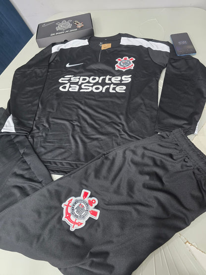 Conjunto Corinthians Preto com Patrocinio - 2025