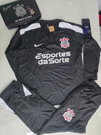 Conjunto Corinthians Preto com Patrocinio - 2025