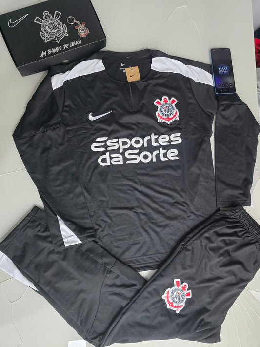 Conjunto Corinthians Preto com Patrocinio - 2025