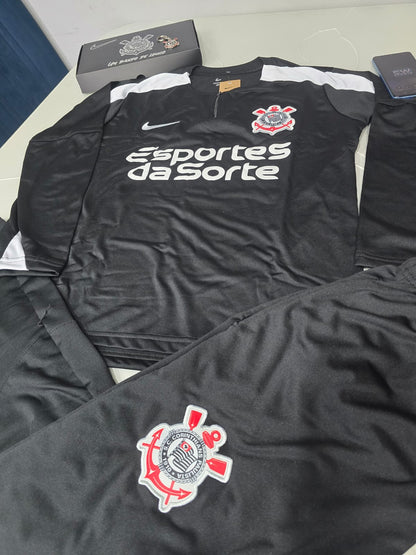 Conjunto Corinthians Preto com Patrocinio - 2025